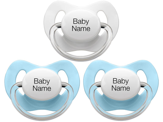 Personalised Pacifiers 3 pcs. Blue/White