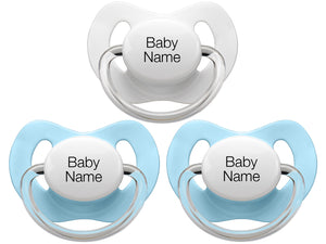 Personalised Pacifiers 3 pcs. Blue/White
