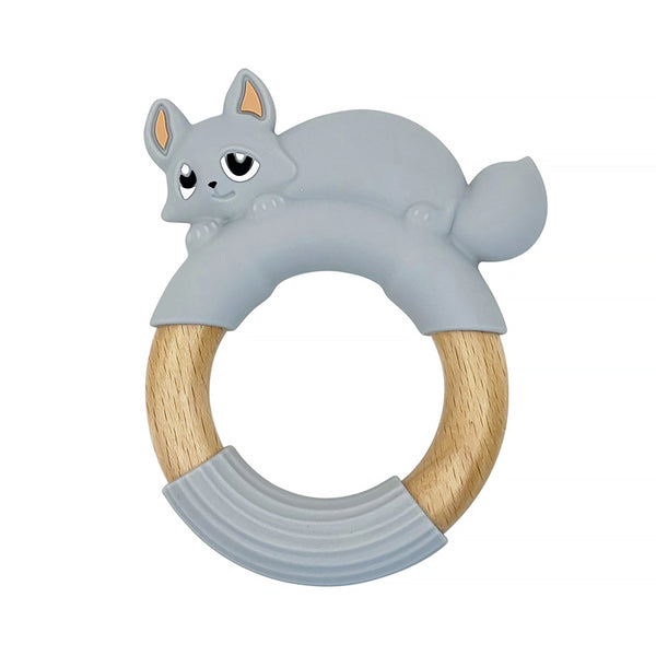 Teether silicone and wood - Fox